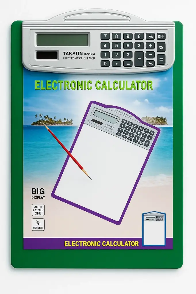 لوح بلاستك مع ملقط الة حاسبة 