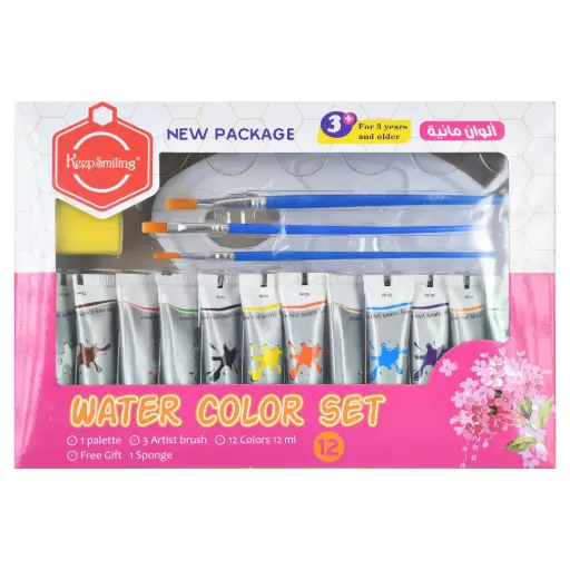[HS-7012W] تلوين انابيب 12لون مع باليت + ريشة watercolor
