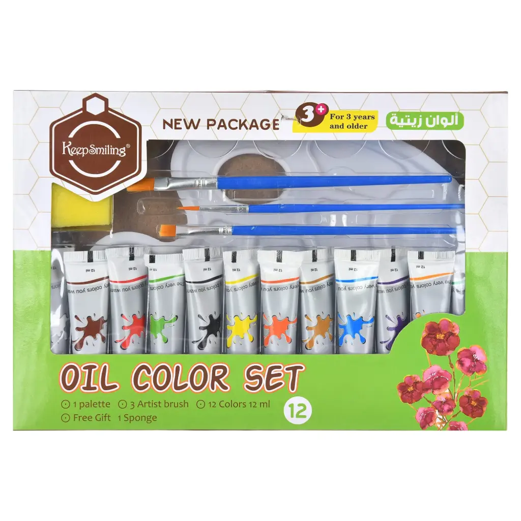تلوين انابيب 12لون مع باليت + ريشة oil color