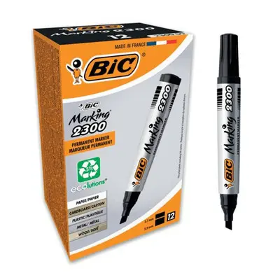 [BIC/BK] قلم تحديد دائم من نوع BIC 2300، برأس مشطوف، أسود، عبوة من 12 قلمًا