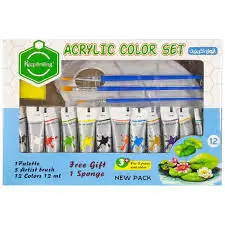 [HS-7012A] تلوين انابيب 12لون مع باليت + ريشة acrylic 